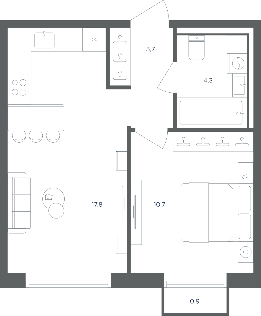 Планировка 1-комнатная квартира в ЖК "Равновесие"