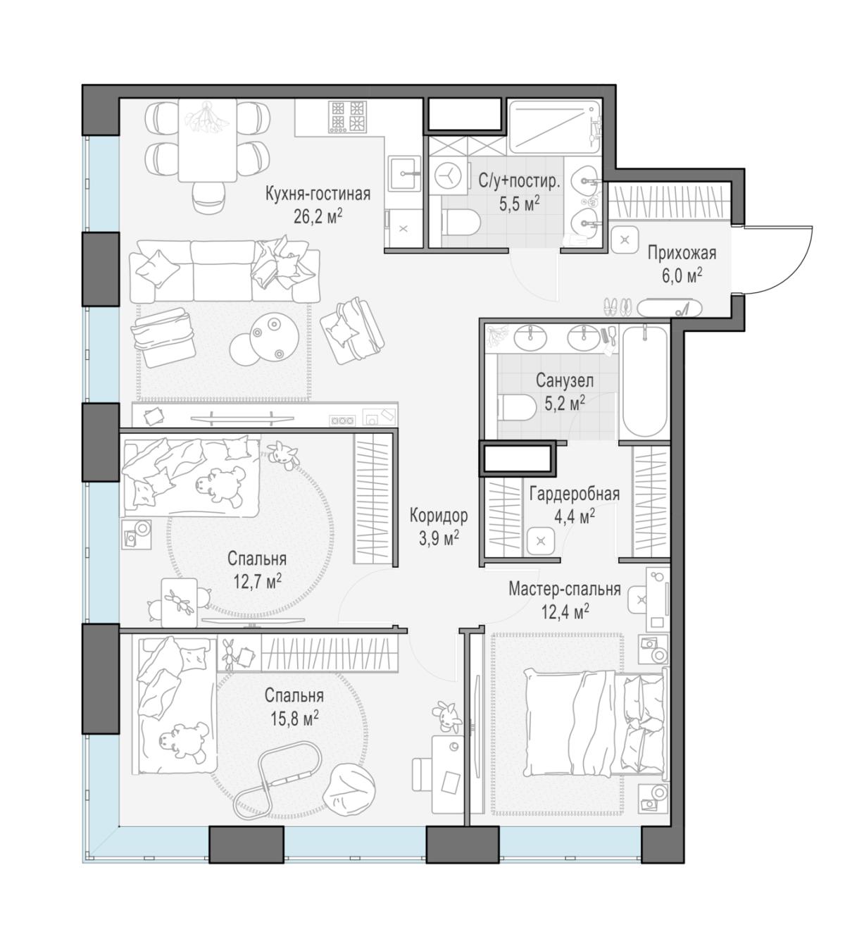 Планировка 4-комнатная квартира в ЖК West Garden (Вест Гарден)