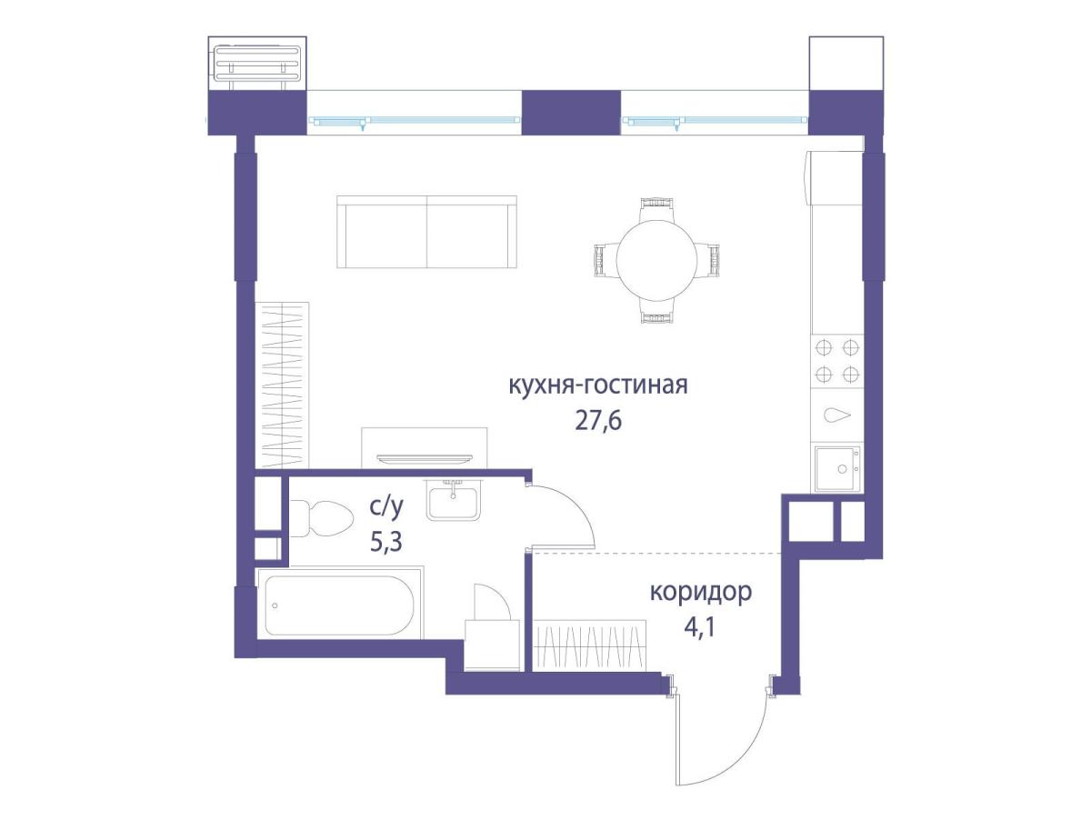 Планировка Студийная планировка в ЖК "Символ"