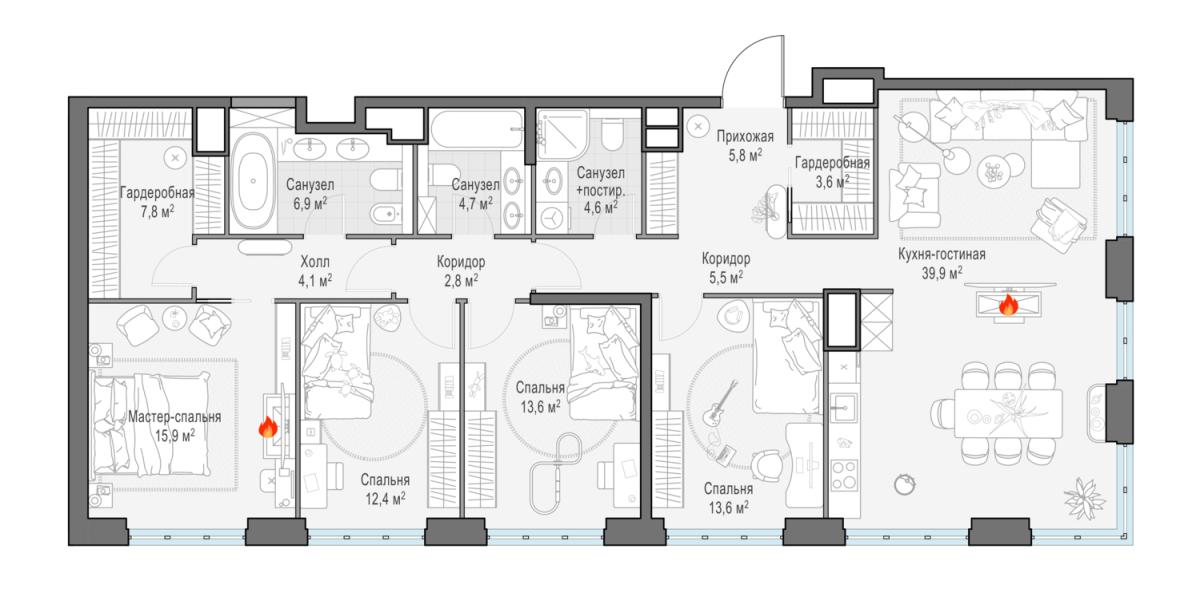 Планировка 1-комнатная квартира в ЖК West Garden (Вест Гарден)