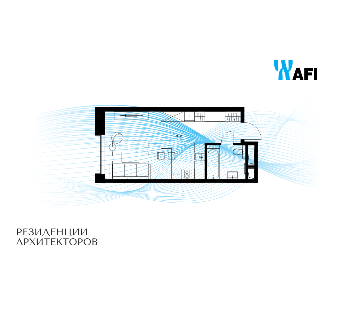 Планировка Студийная планировка в ЖК "Резиденции Архитекторов"