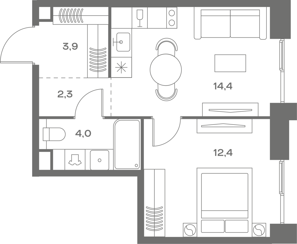 Планировка 1-комнатная квартира в ЖК Soul (Соул)