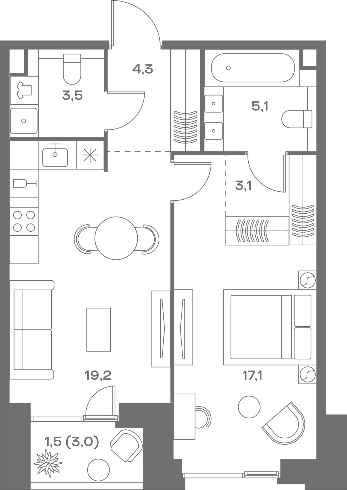 Планировка 1-комнатная квартира в ЖК Soul (Соул)