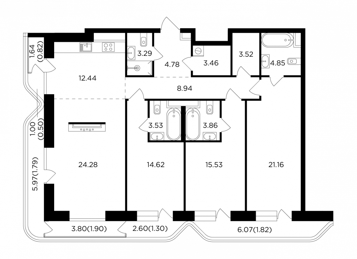 Планировка 4-комнатная квартира в ЖК FORIVER (Форивер)