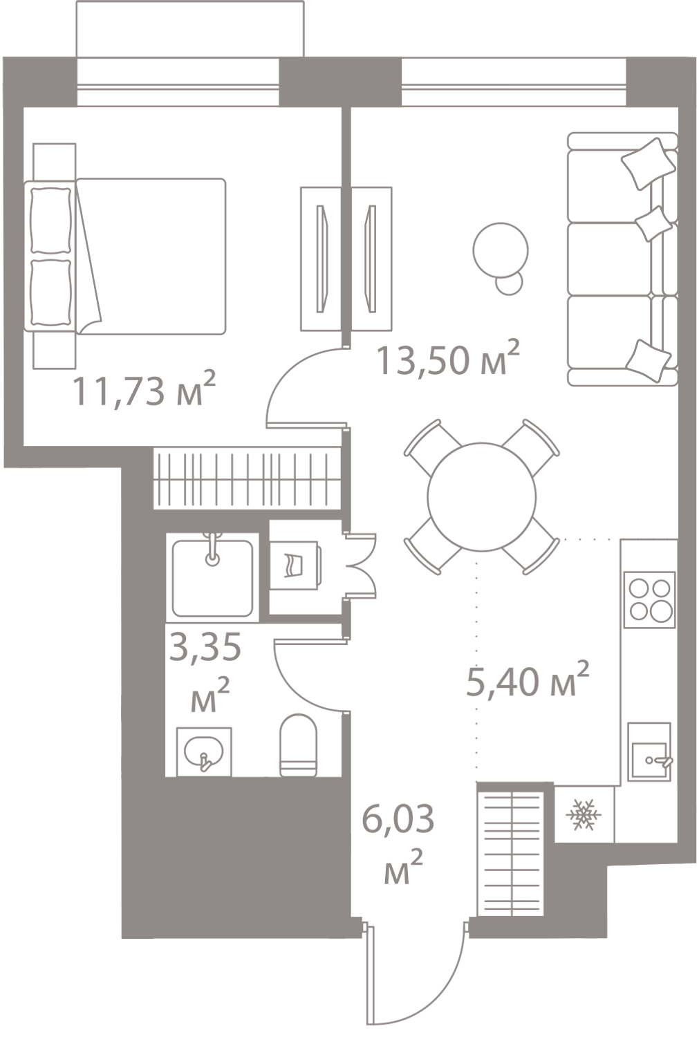 Планировка 1-комнатная квартира в Жилой квартал "LIFE Варшавская" (Лайф Варшавская)