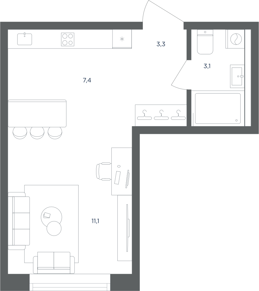 Планировка Студийная планировка в ЖК "Равновесие"