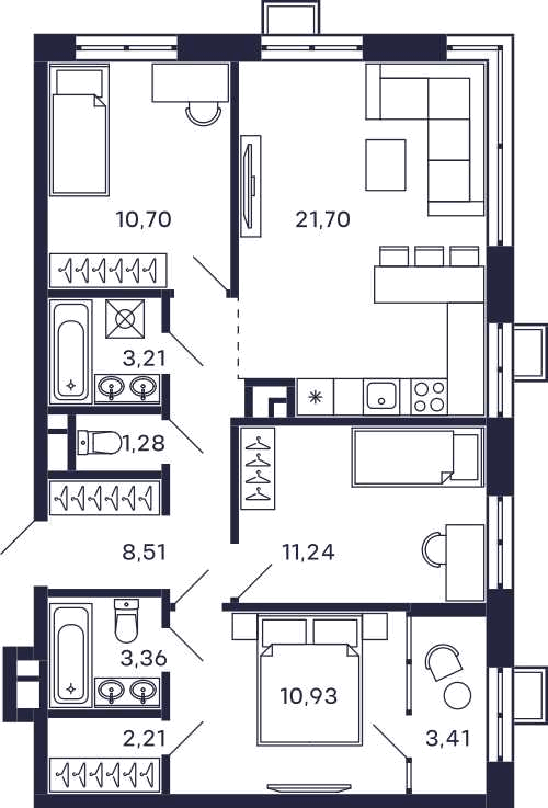 Планировка 3-комнатная квартира в Квартал "Тетрис"