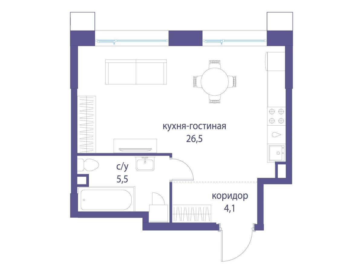 Планировка Студийная планировка в ЖК "Символ"