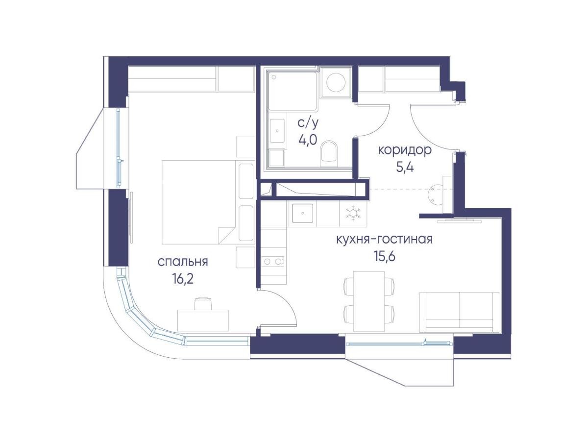 Планировка 1-комнатная квартира в ЖК "Символ"
