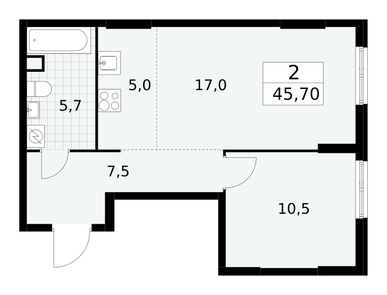 Планировка 2-комнатная квартира в ЖК "Южные Сады"
