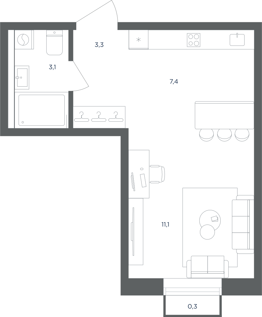 Планировка Студийная планировка в ЖК "Равновесие"