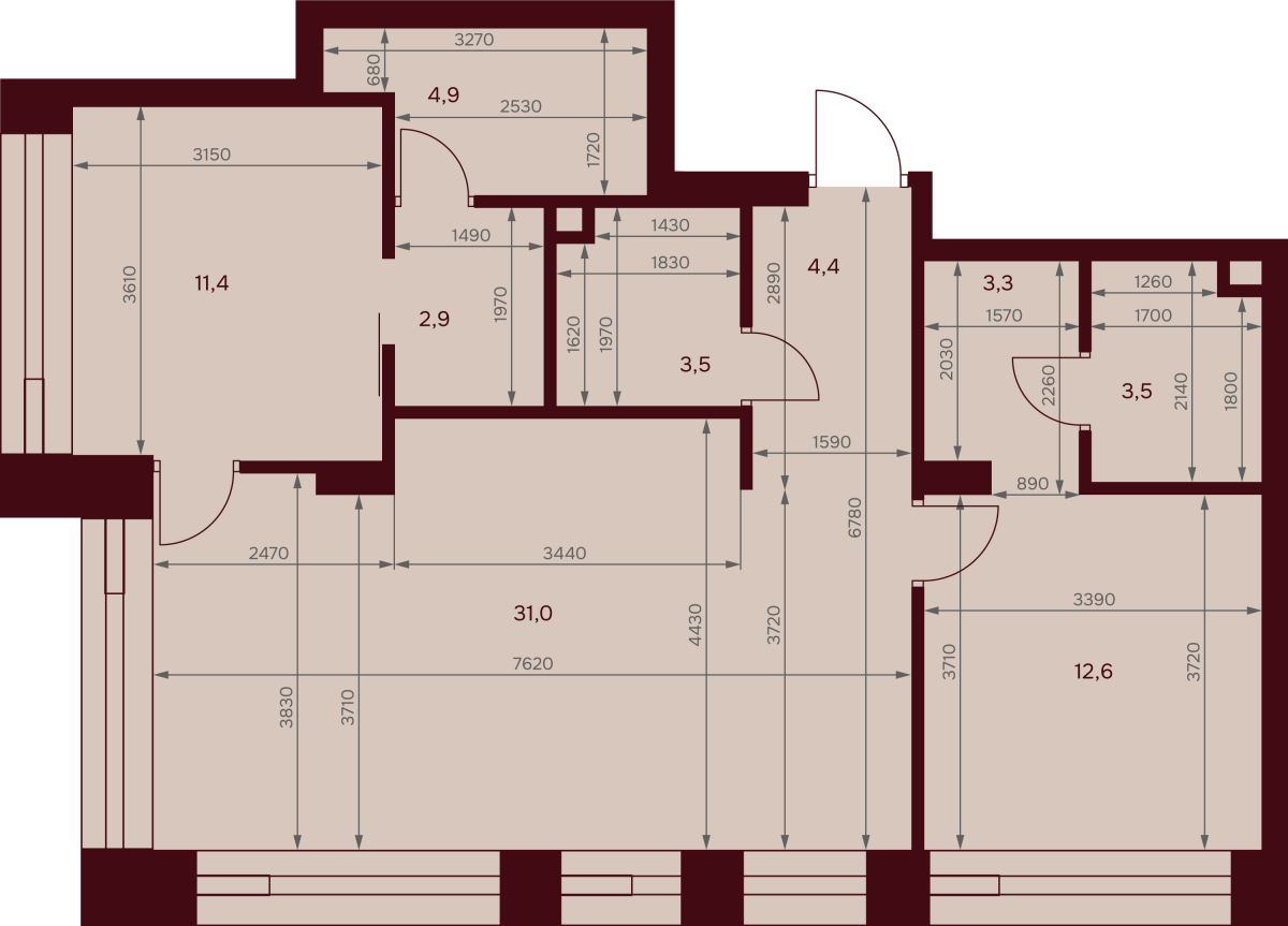 Планировка 3-комнатная квартира в ЖК "Дом 7 Даниловский"