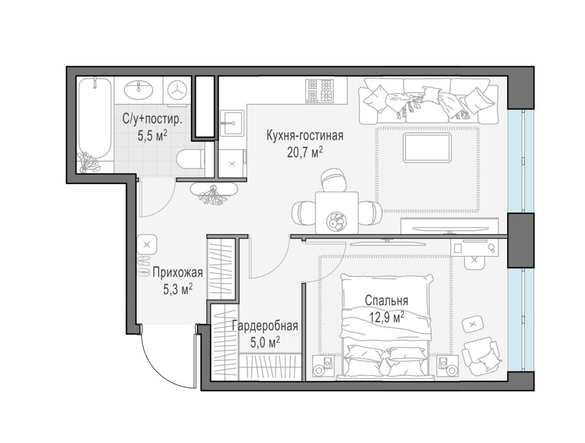 Планировка 2-комнатная квартира в ЖК West Garden (Вест Гарден)