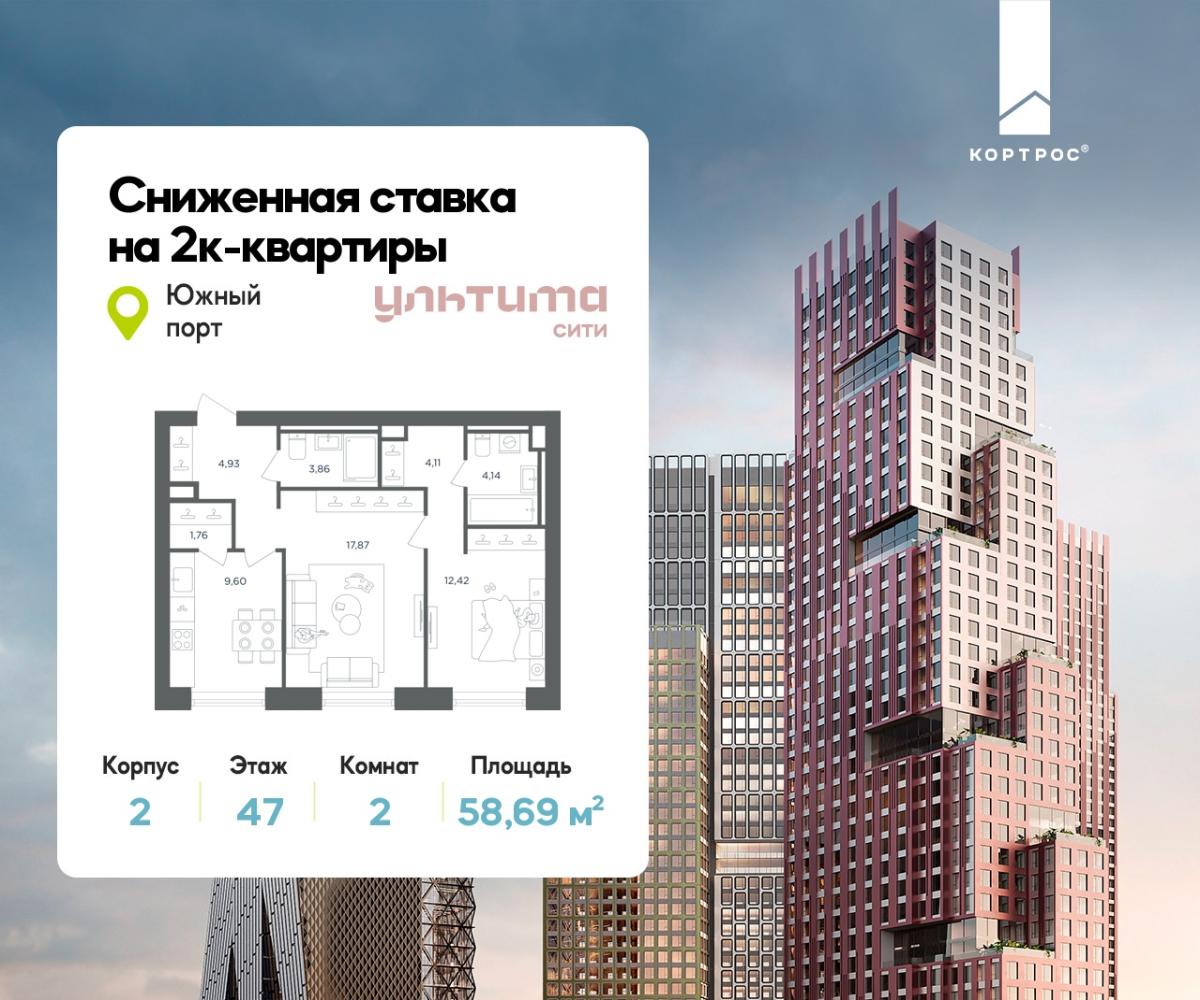 Планировка 2-комнатная квартира в ЖК "УЛЬТИМА Сити"