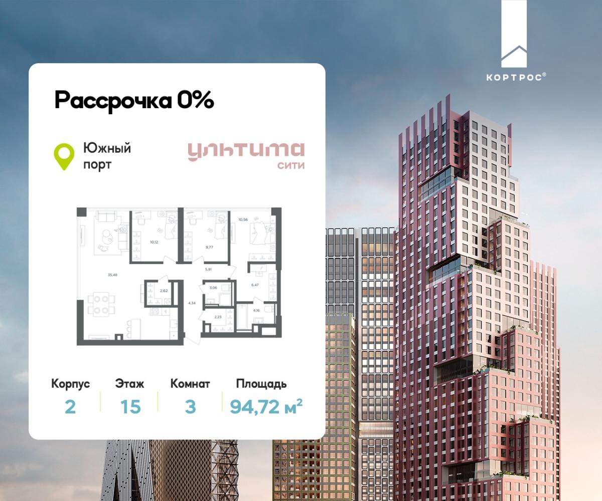 Планировка 3-комнатная квартира в ЖК "УЛЬТИМА Сити"
