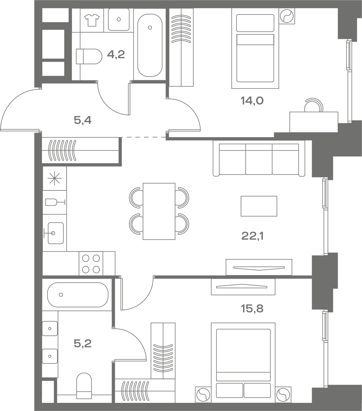 Планировка 2-комнатная квартира в ЖК Soul (Соул)