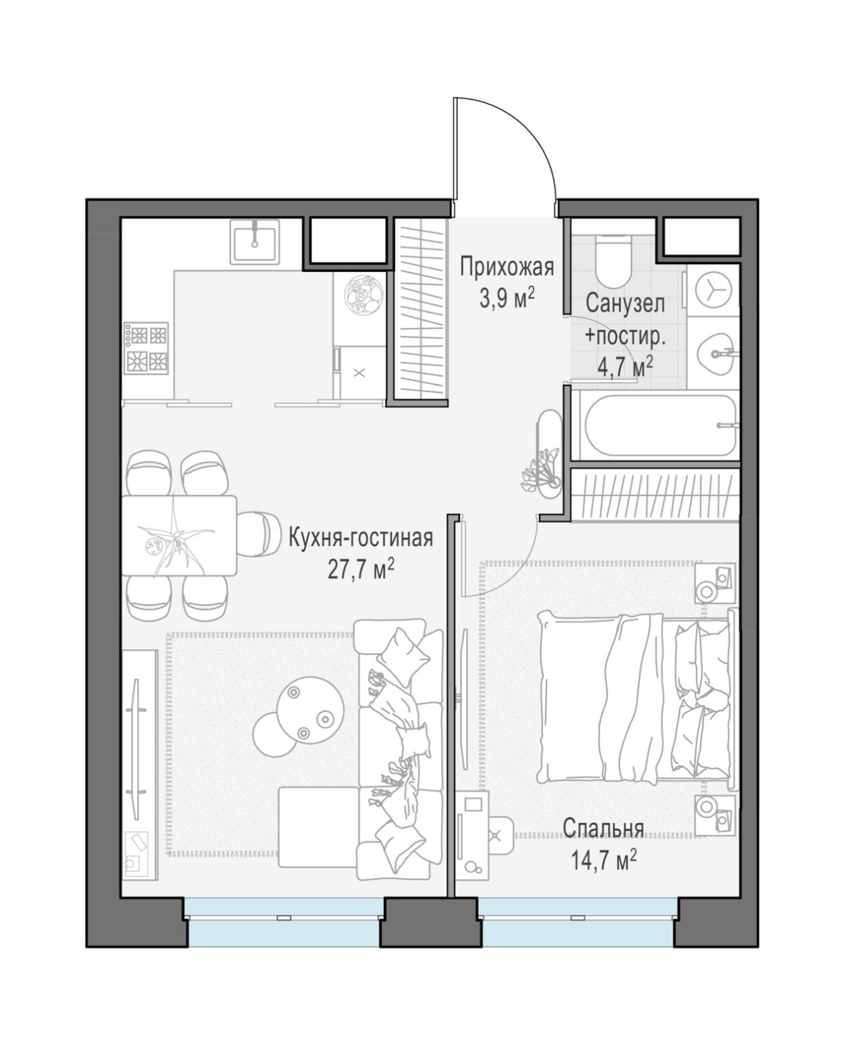 Планировка 2-комнатная квартира в ЖК West Garden (Вест Гарден)