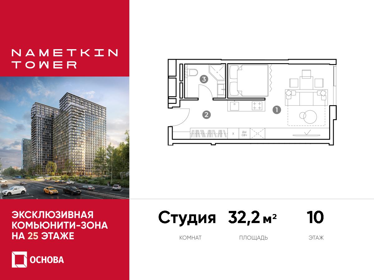 Планировка Студийная планировка в ЖК Nametkin Tower (Наметкин Тауэр)