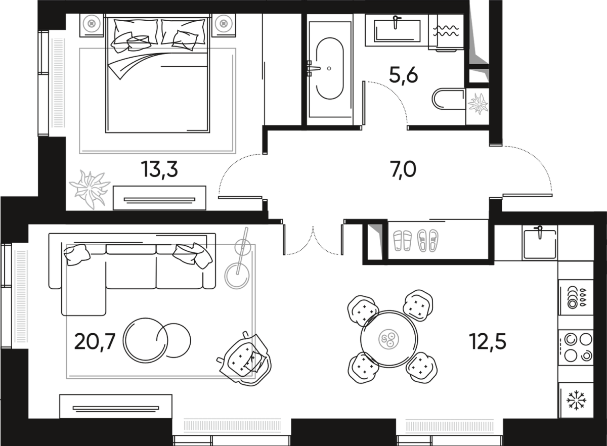 Планировка 2-комнатная квартира в ЖК "ПРАЙД" (Pride)