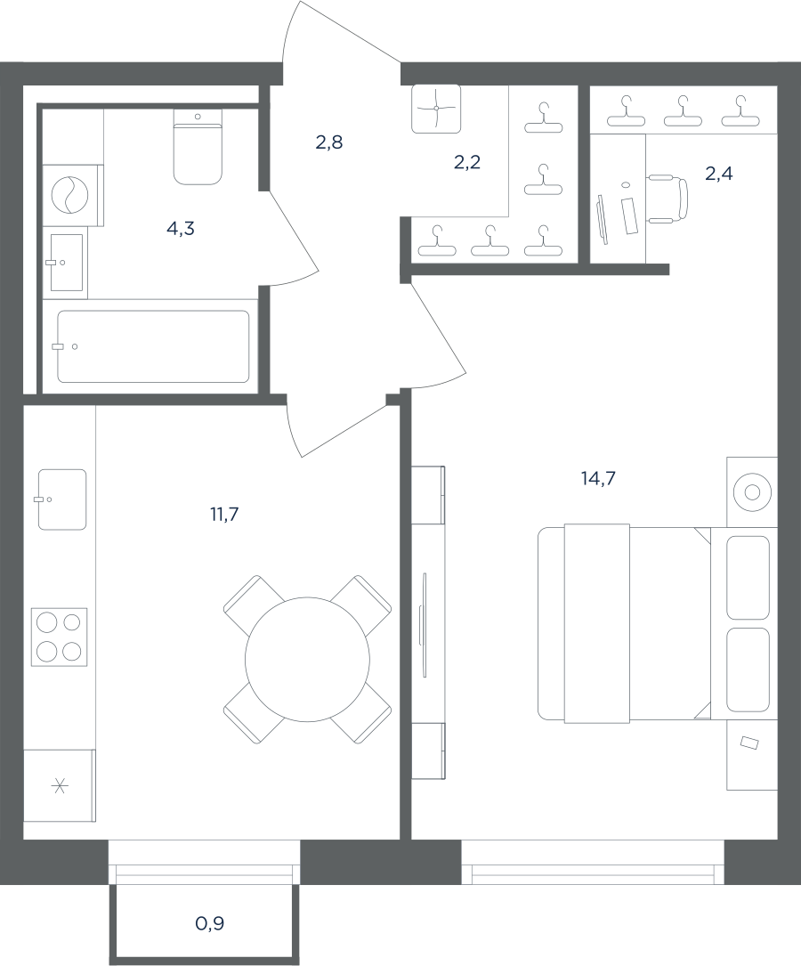 Планировка 1-комнатная квартира в ЖК "Равновесие"