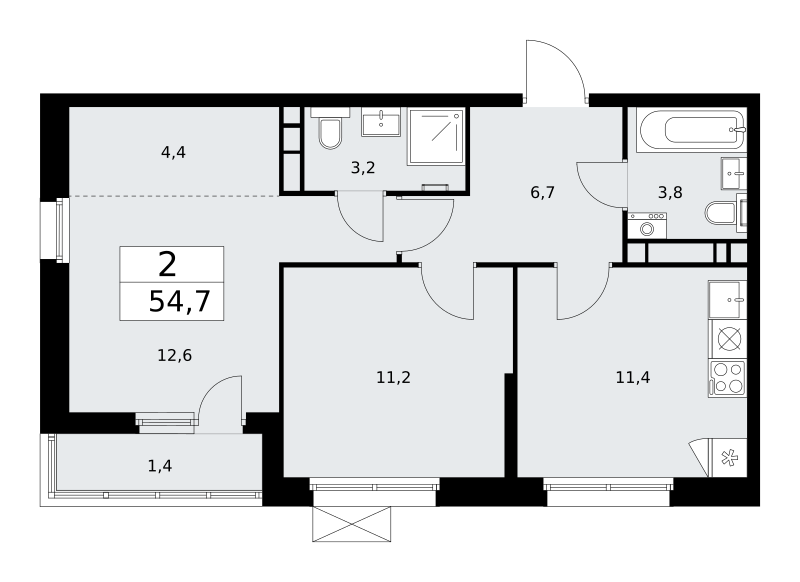 Планировка 2-комнатная квартира в Жилой район "Скандинавия"