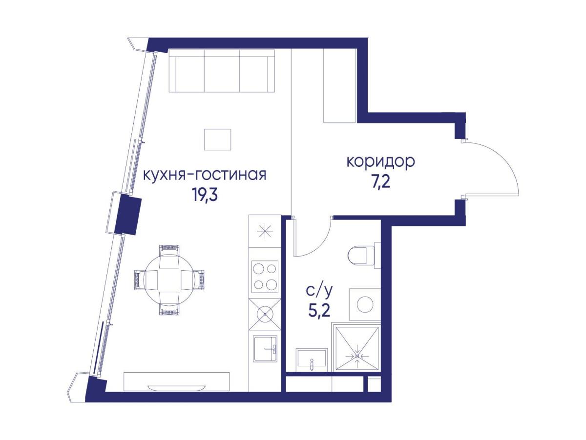 Планировка Студийная планировка в ЖК "Остров"