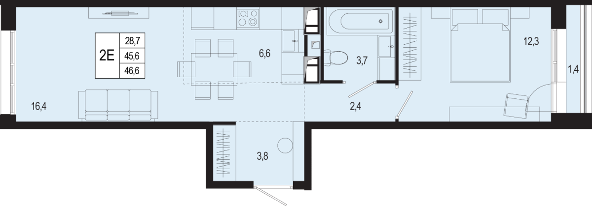 Планировка 2-комнатная квартира в ЖК "Новая Щербинка"