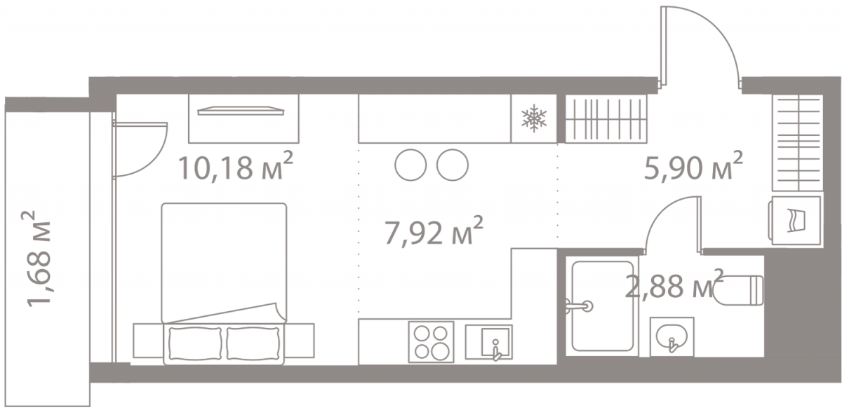 Планировка Студийная планировка в Жилой квартал "Лайф Варшавская" (LIFE Варшавская)