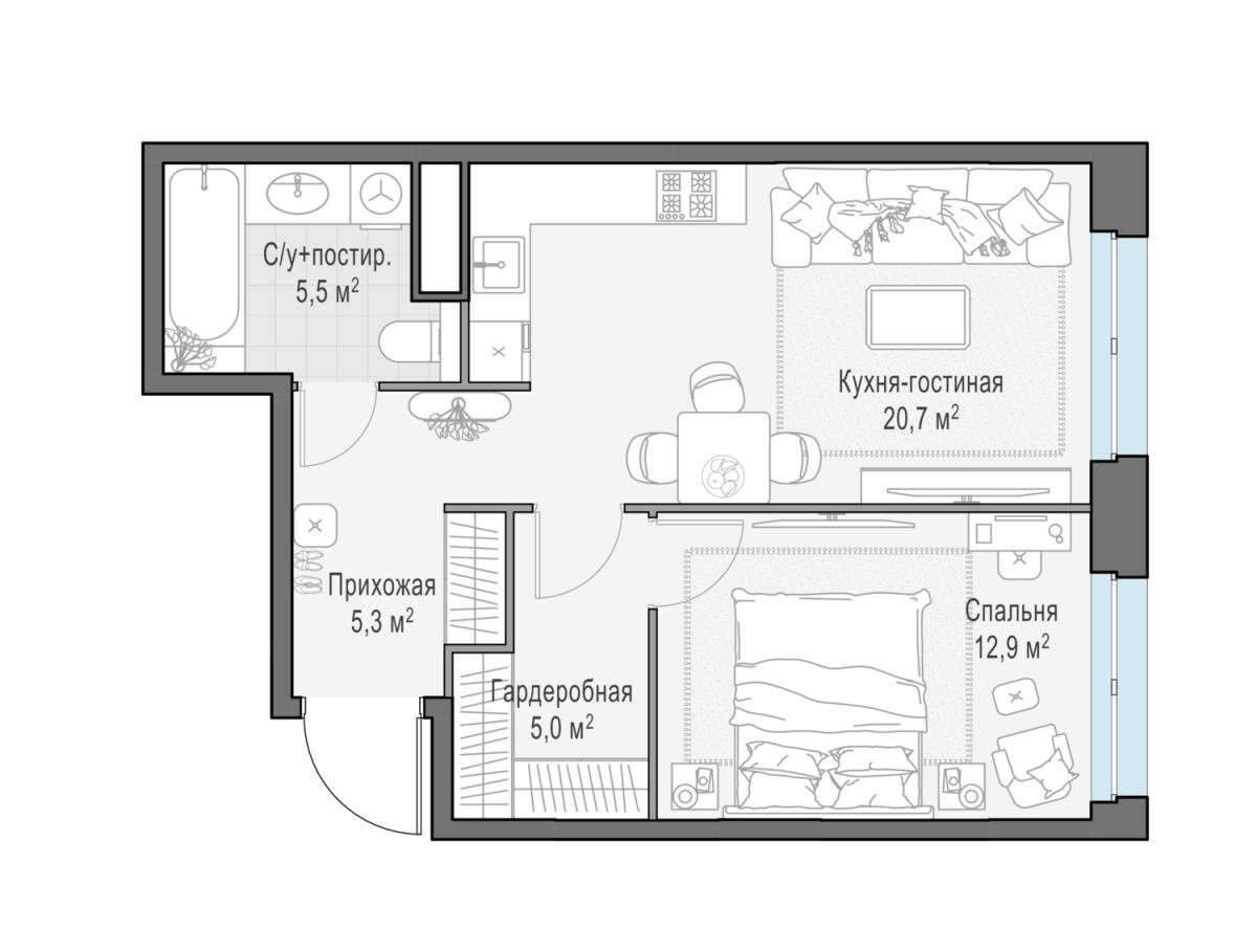 Планировка 2-комнатная квартира в ЖК West Garden (Вест Гарден)