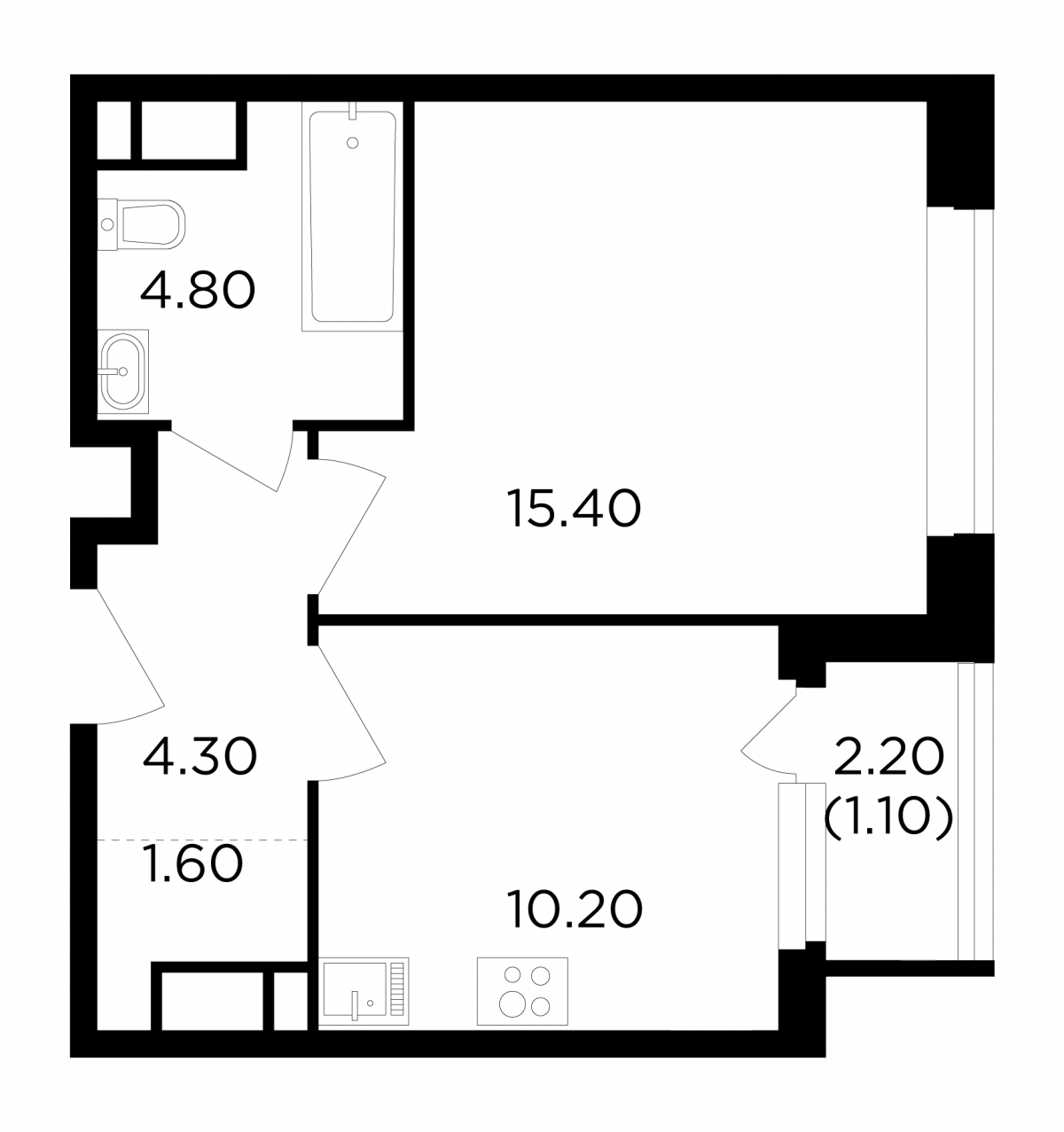 Планировка 1-комнатная квартира в ЖК "Филатов луг"