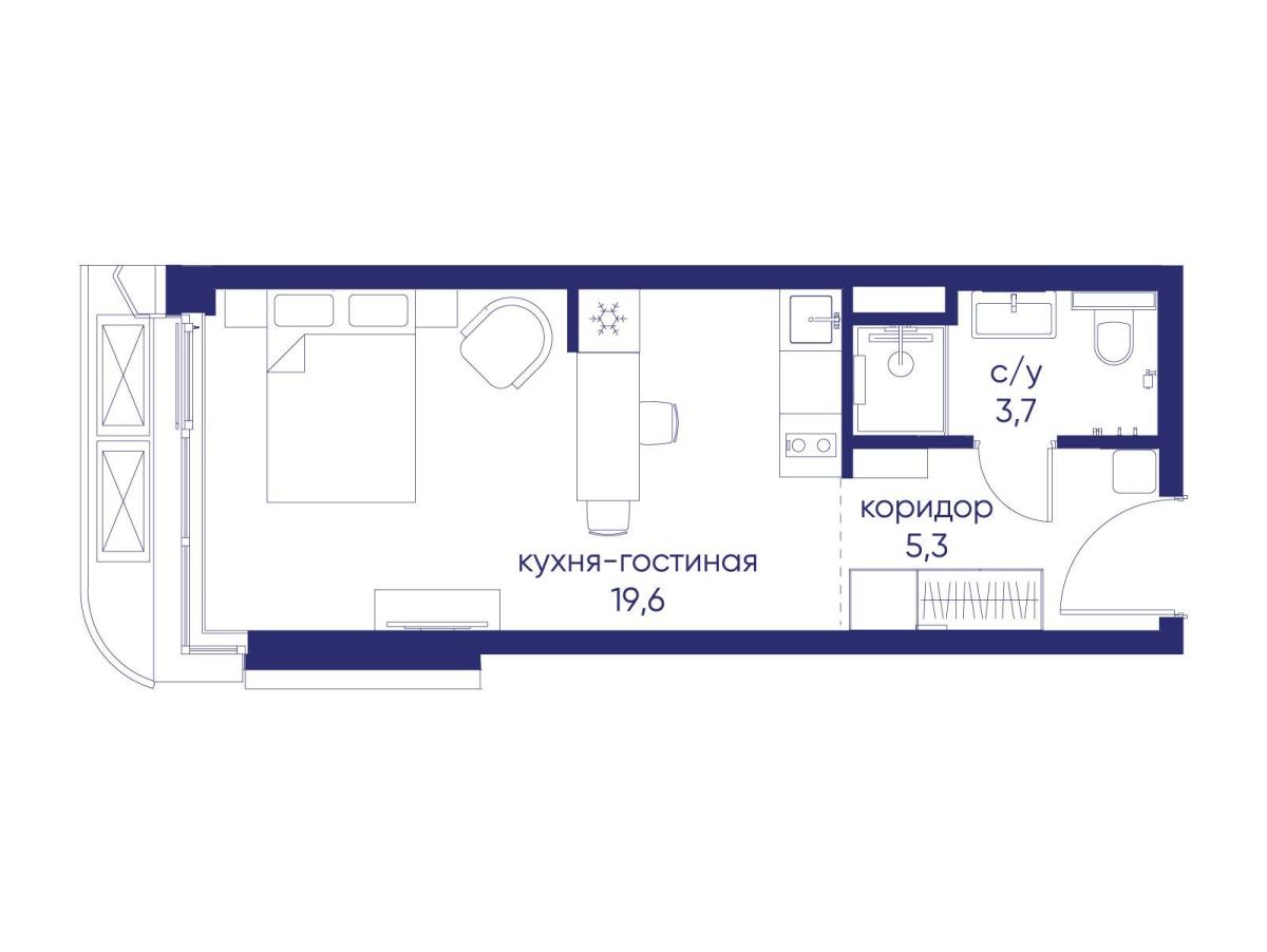 Планировка Студийная планировка в ЖК "Остров"