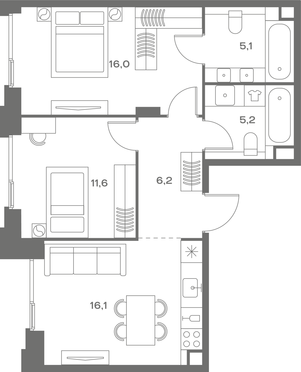 Планировка 2-комнатная квартира в ЖК Soul (Соул)