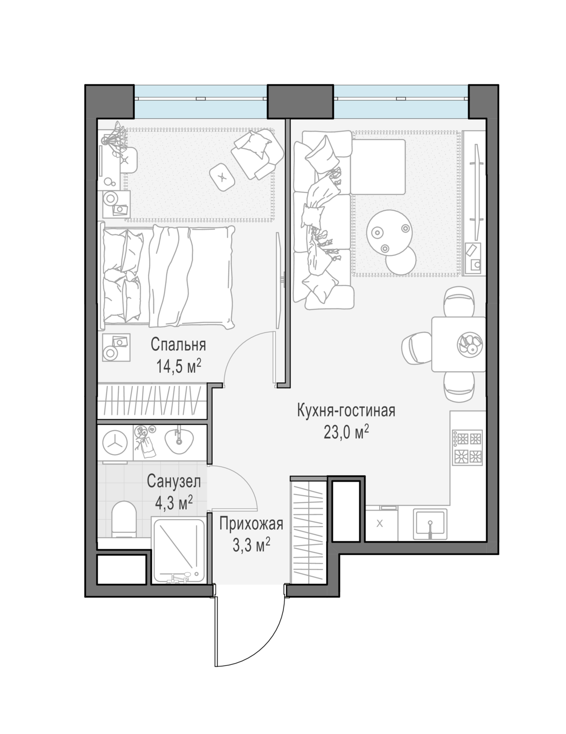 Планировка 2-комнатная квартира в ЖК West Garden (Вест Гарден)