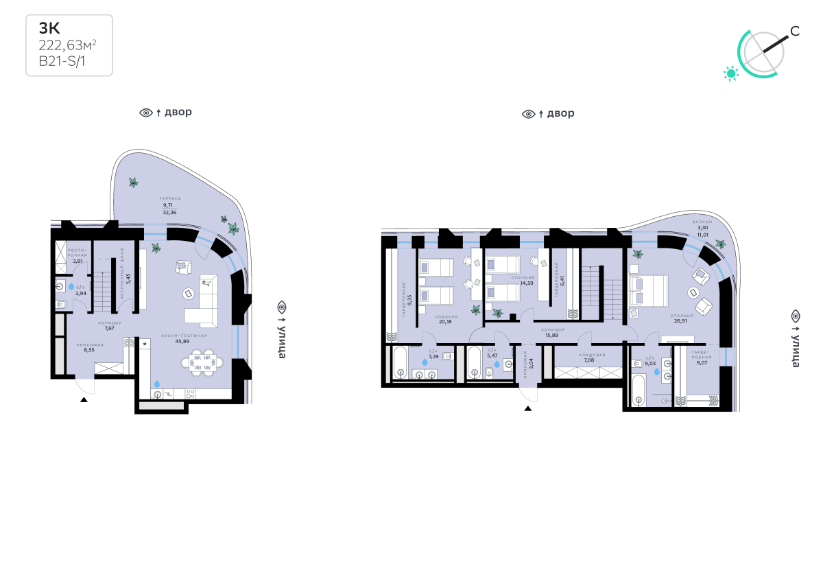 Планировка 3-комнатная квартира в СберСити в Рублёво-Архангельском