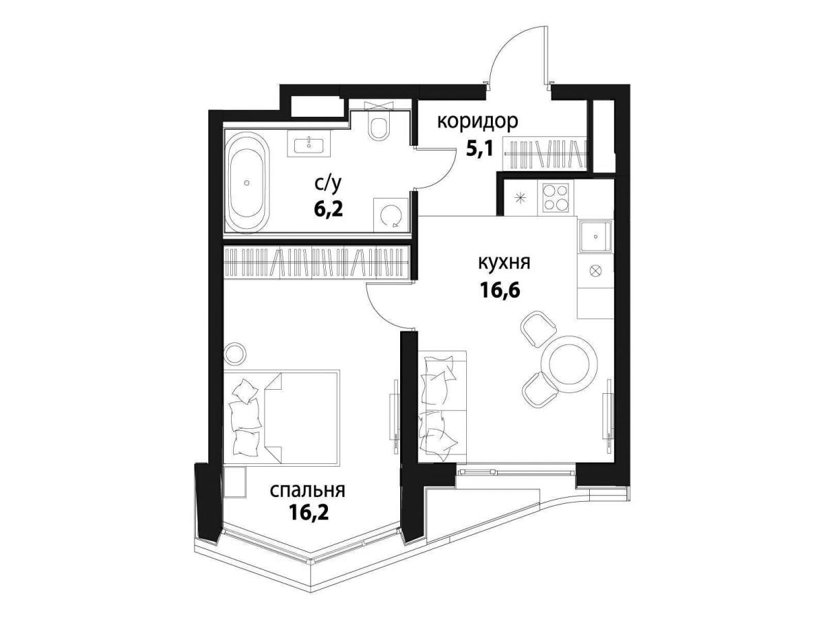 Планировка 1-комнатная квартира в ЖК "Символ"