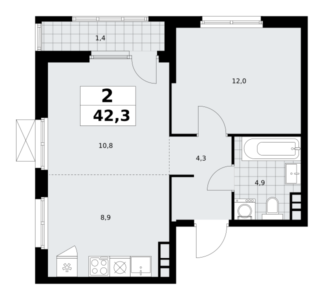 Планировка 2-комнатная квартира в ЖК "Южные Сады"
