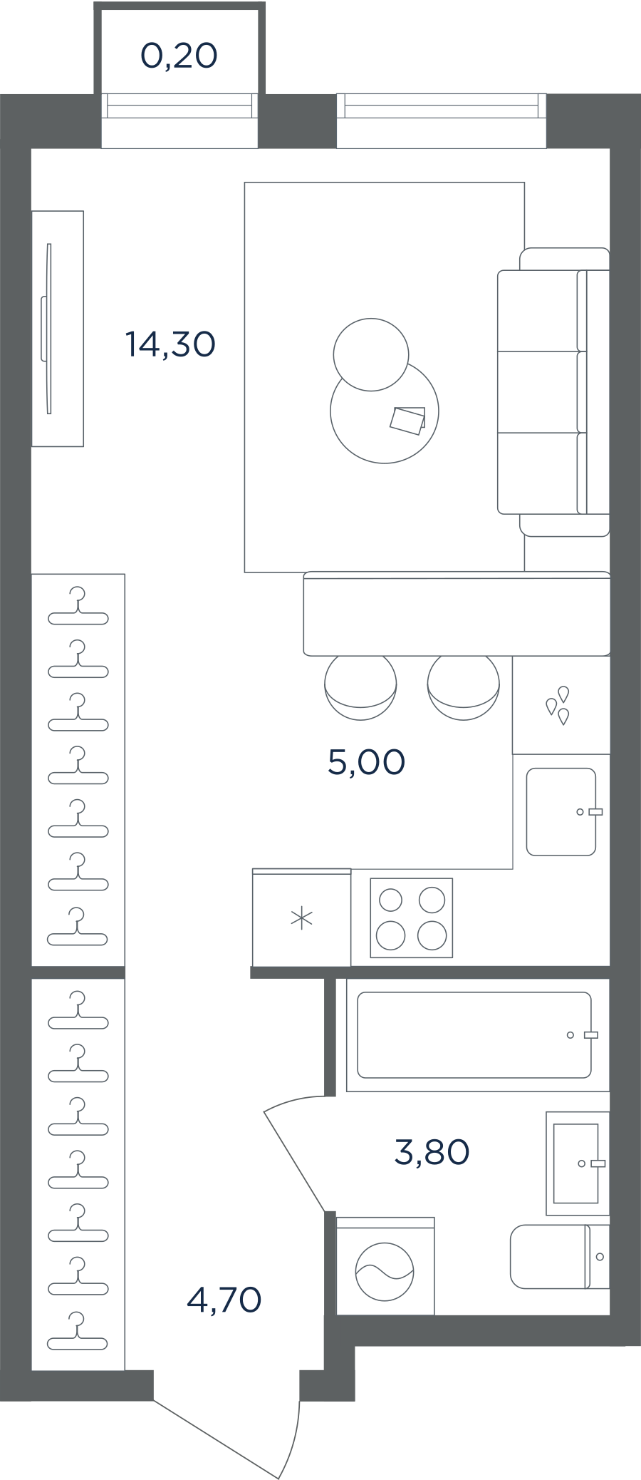 Планировка Студийная планировка в ЖК "Равновесие"