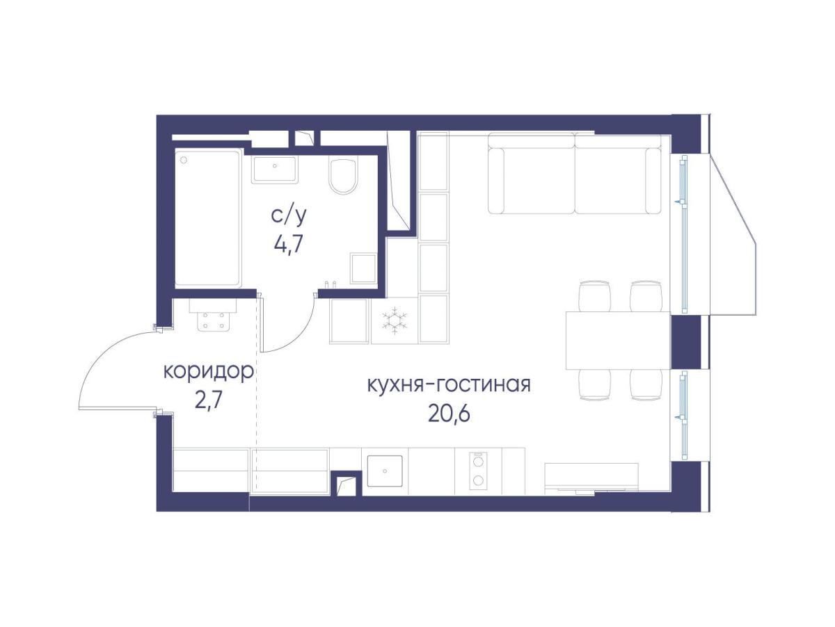 Планировка Студийная планировка в ЖК "Символ"