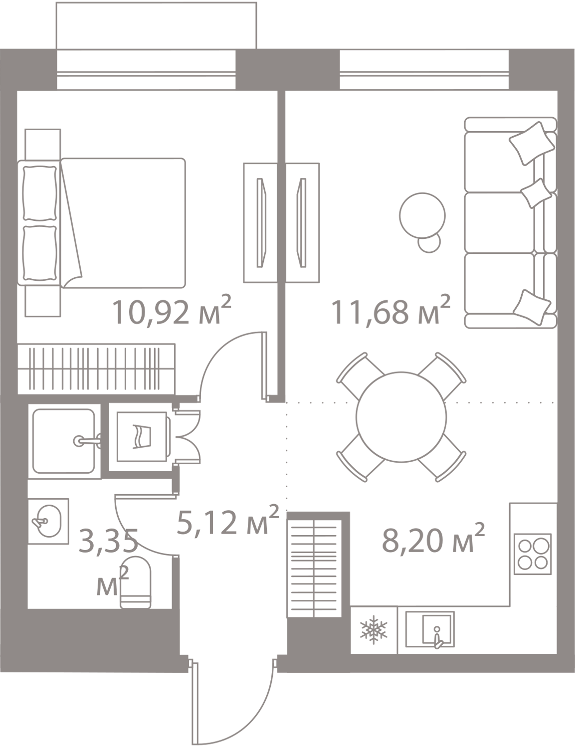 Планировка 1-комнатная квартира в Жилой квартал "LIFE Варшавская" (Лайф Варшавская)