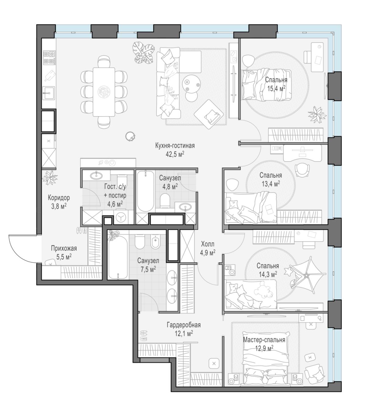 Планировка 1-комнатная квартира в ЖК West Garden (Вест Гарден)
