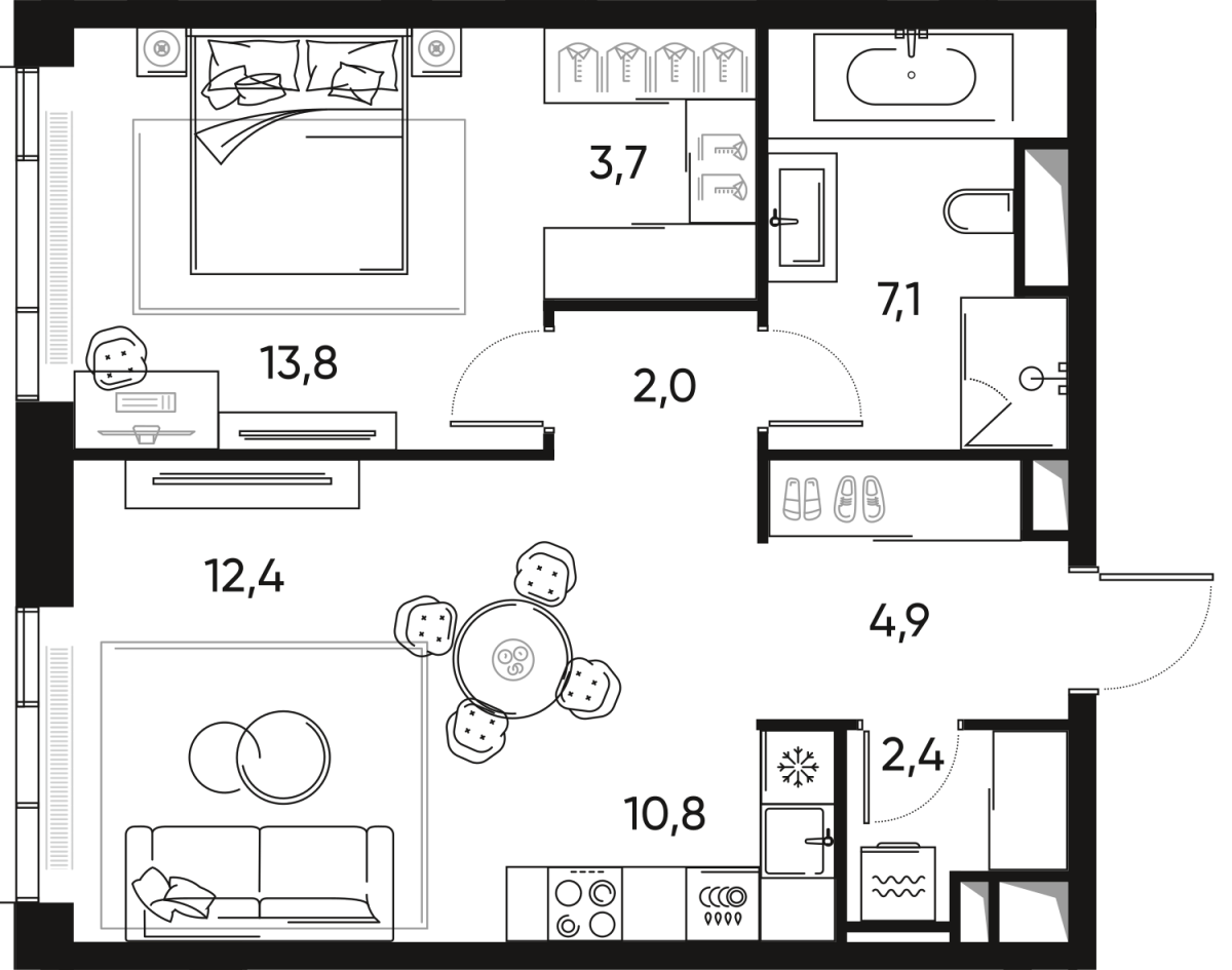 Планировка 2-комнатная квартира в ЖК Pride (Прайд)