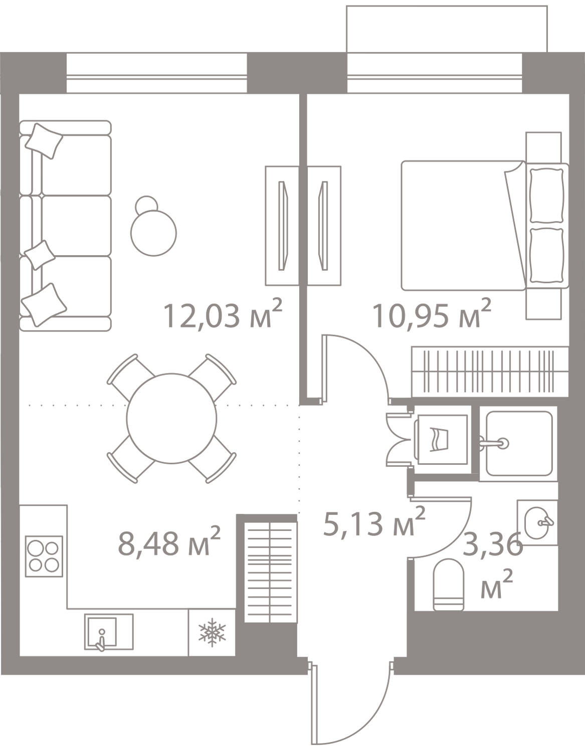 Планировка 1-комнатная квартира в Жилой квартал "LIFE Варшавская" (Лайф Варшавская)