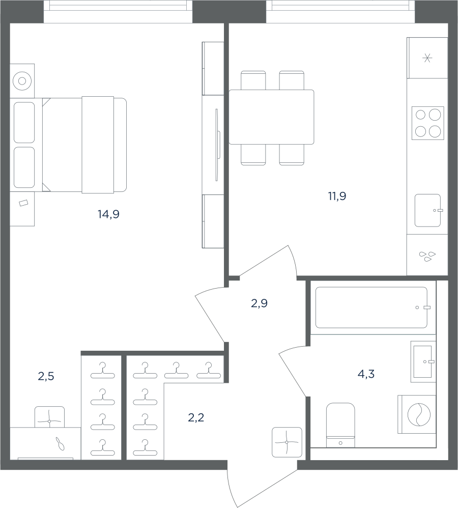 Планировка 1-комнатная квартира в ЖК "Равновесие"
