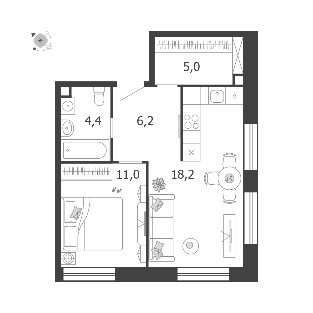 Планировка 1-комнатная квартира в ЖК Shagal (Шагал)