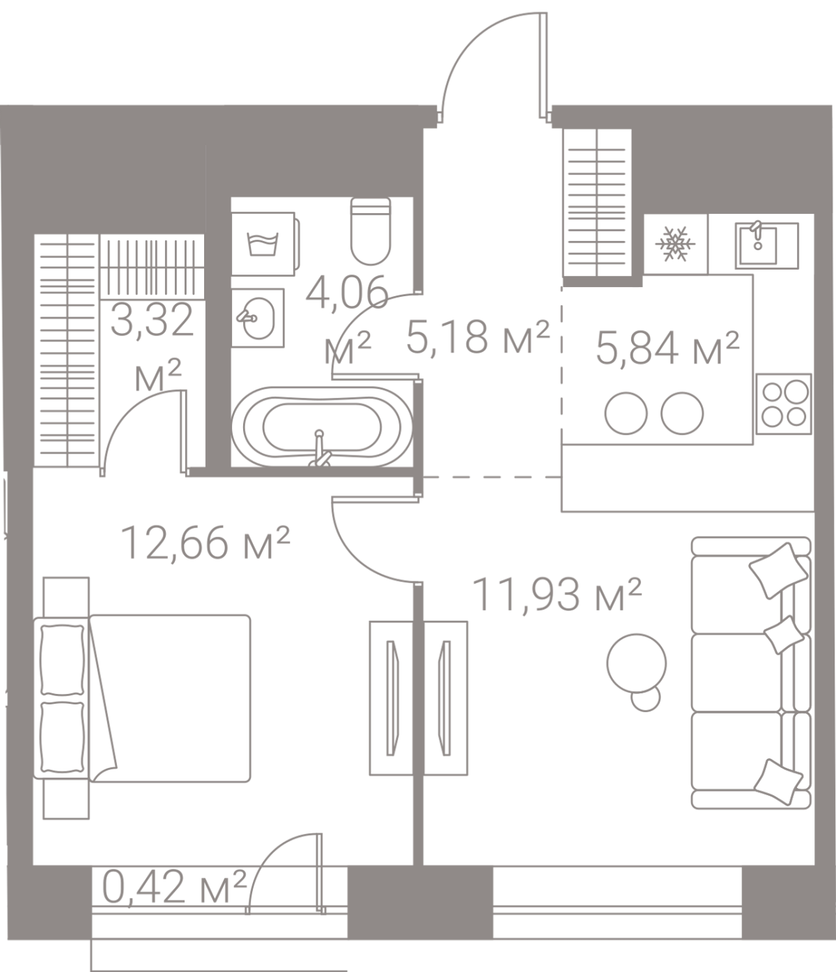 Планировка 1-комнатная квартира в Жилой квартал "LIFE Варшавская" (Лайф Варшавская)
