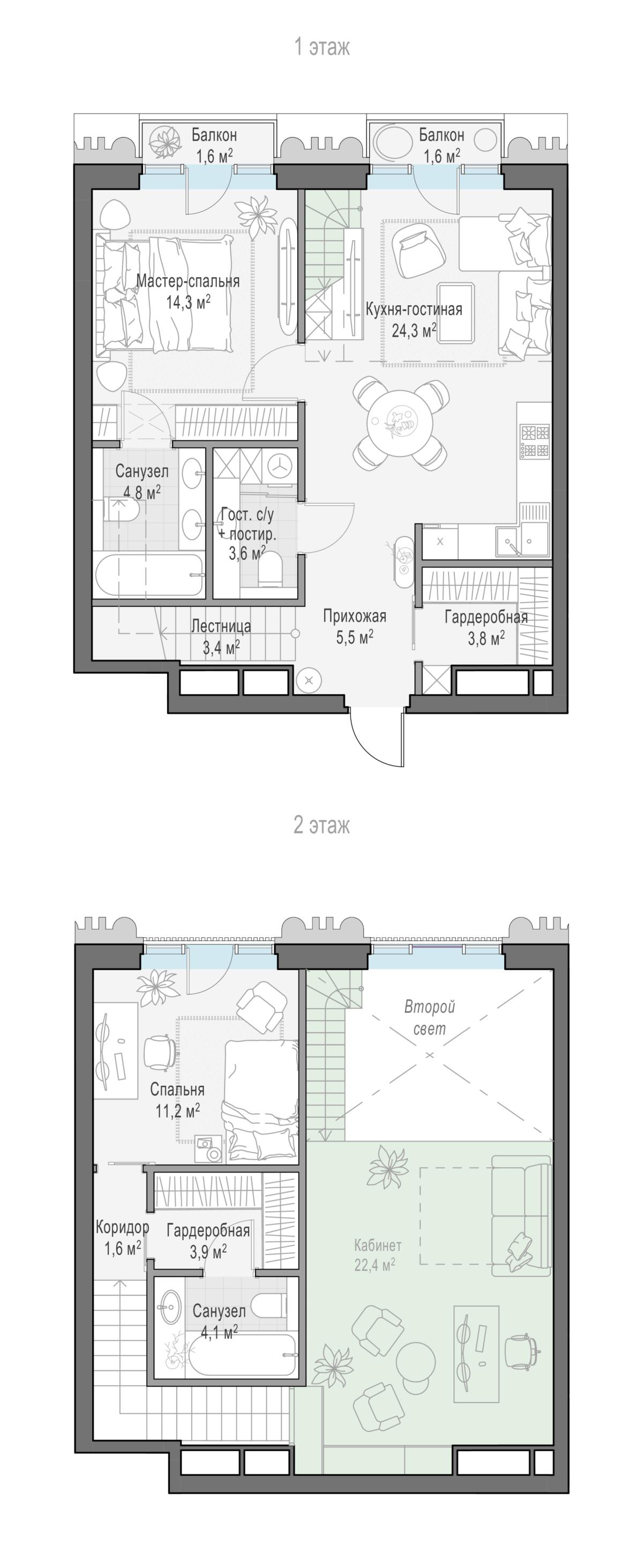 Планировка 1-комнатная квартира в ЖК "Тишинский бульвар"