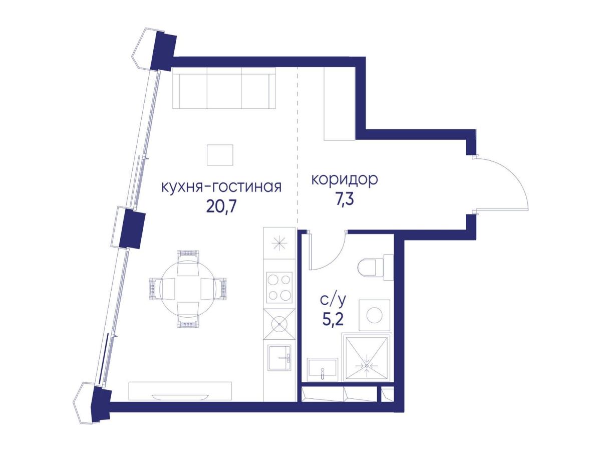 Планировка Студийная планировка в ЖК "Остров"