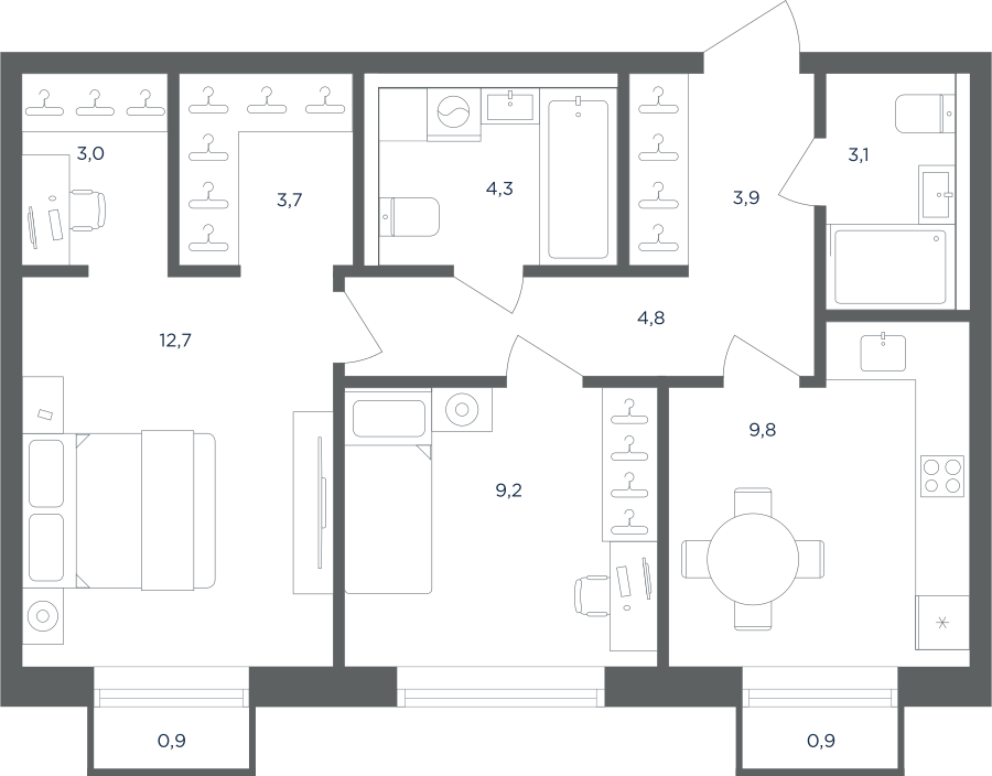 Планировка 2-комнатная квартира в ЖК "Равновесие"