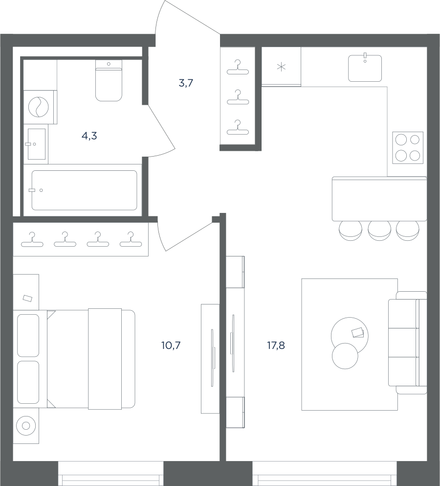 Планировка 1-комнатная квартира в ЖК "Равновесие"