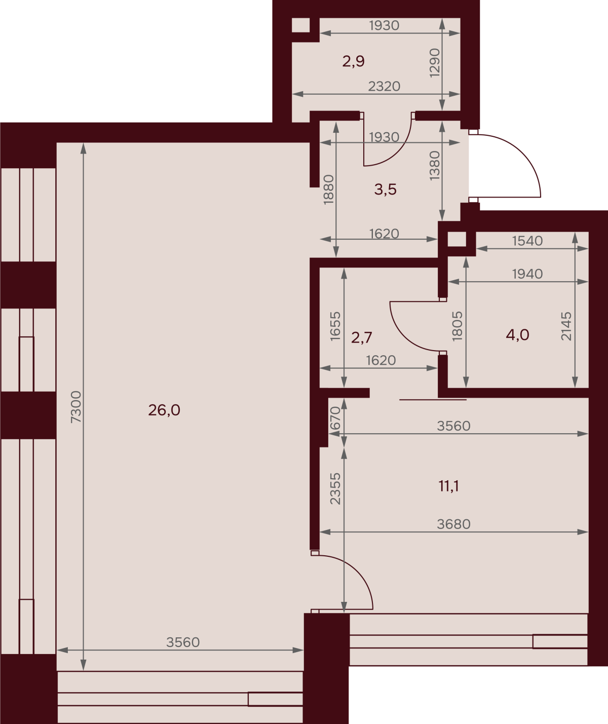 Планировка 1-комнатная квартира в ЖК "Дом 7 Даниловский"